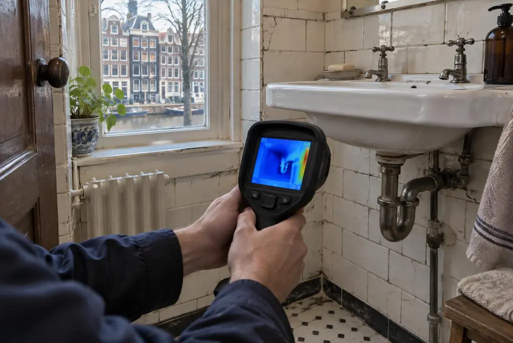 Lekdetectie Arnhem – badkamer met oude leidingen achter de tegels