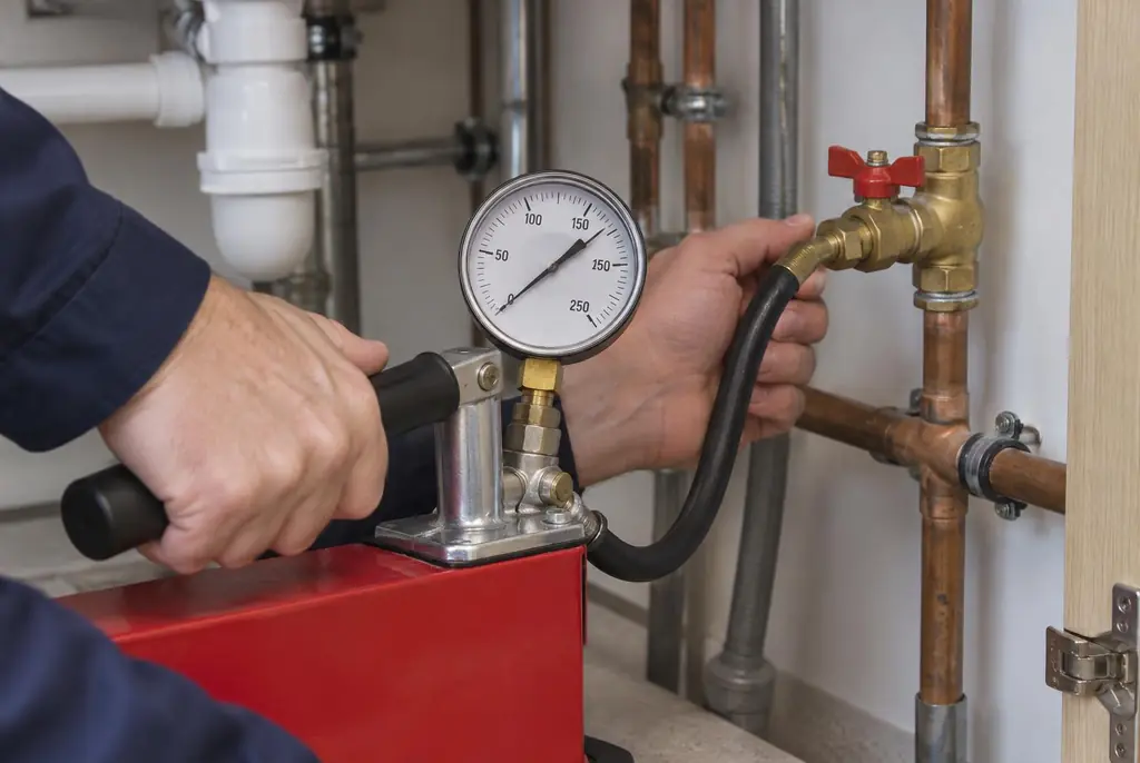 Lekdetectie Arnhem – druktest op een waterleiding met een manometer