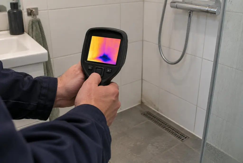 Lekdetectie Arnhem – lekdetectiespecialist met warmtebeeldcamera in een badkamer