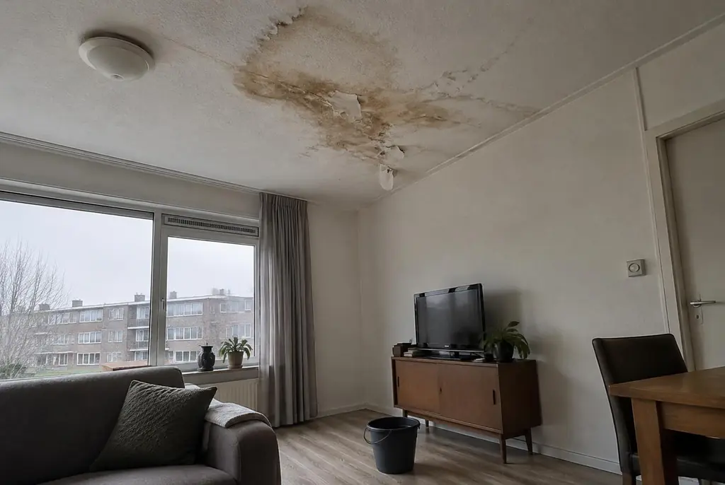 Lekdetectie Arnhem – vochtplek op het plafond onder een badkamer